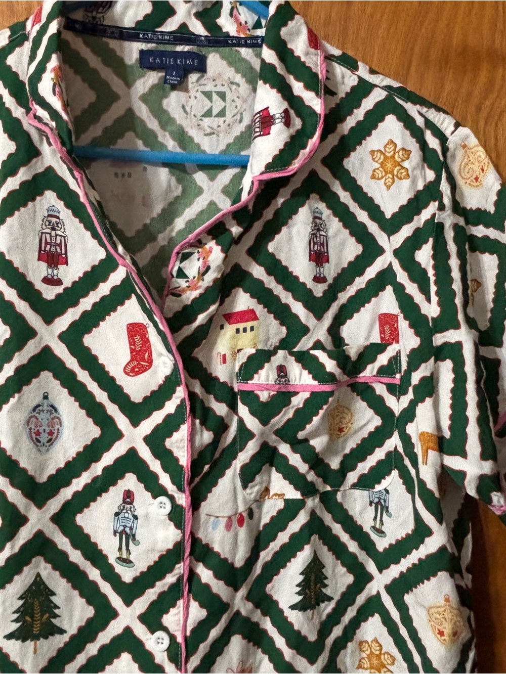 Women’s Katie Kime Festive Christmas themed pajama Top - Size L Cotton/Modal